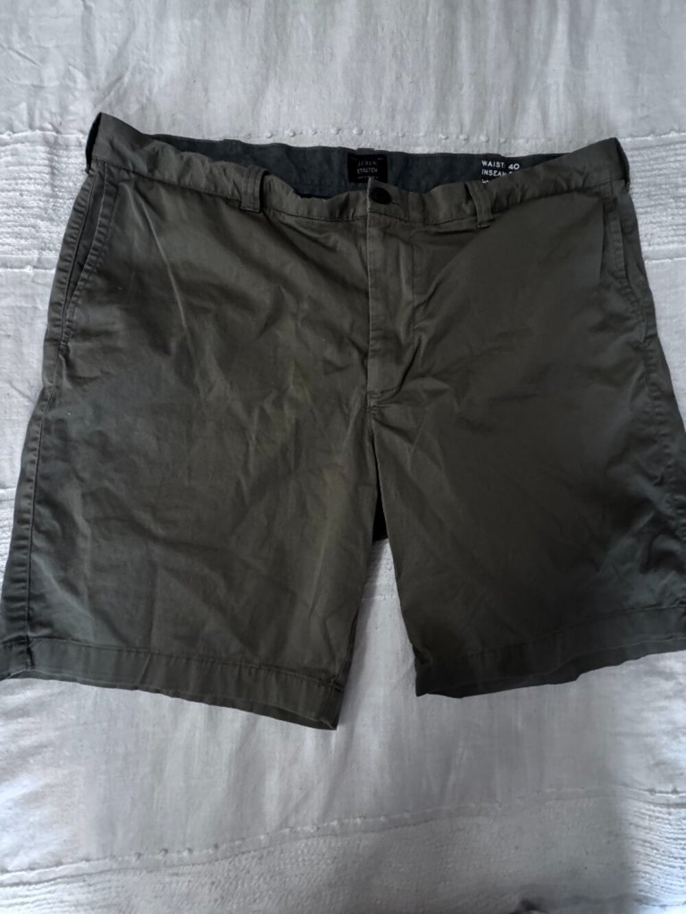 J.Crew Men's Olive Stretch Chino Shorts 40W 9" Inseam Flat Front Re-Imagined